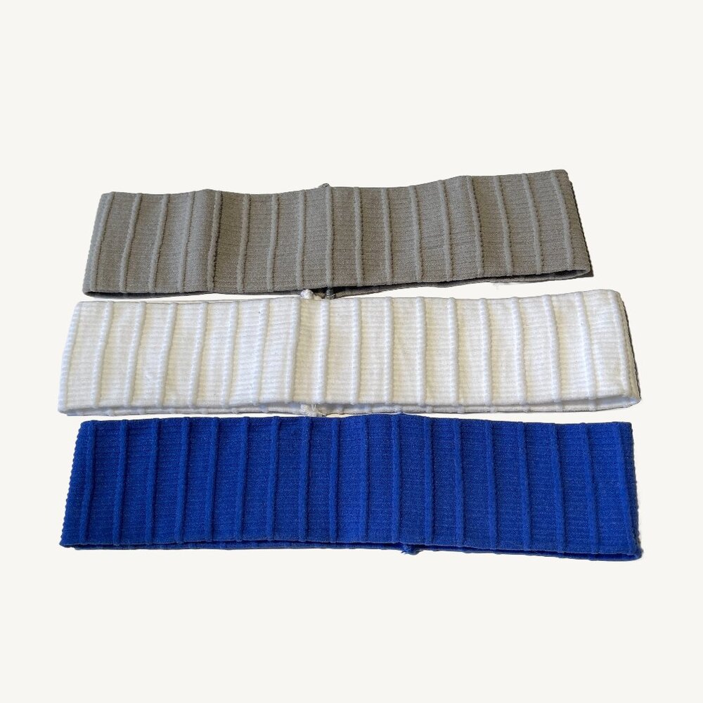 3 Pack of Ribbed Headbands Blue, White & Grey